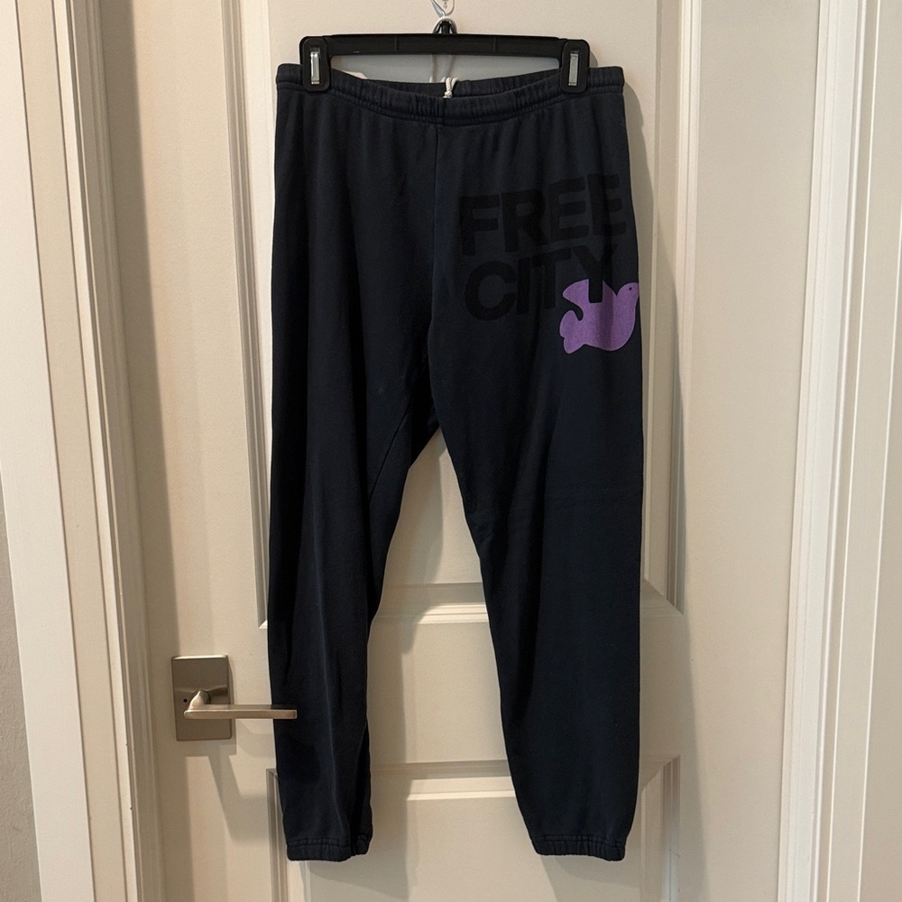 Freecity Black Sweatpants with Purple Logo